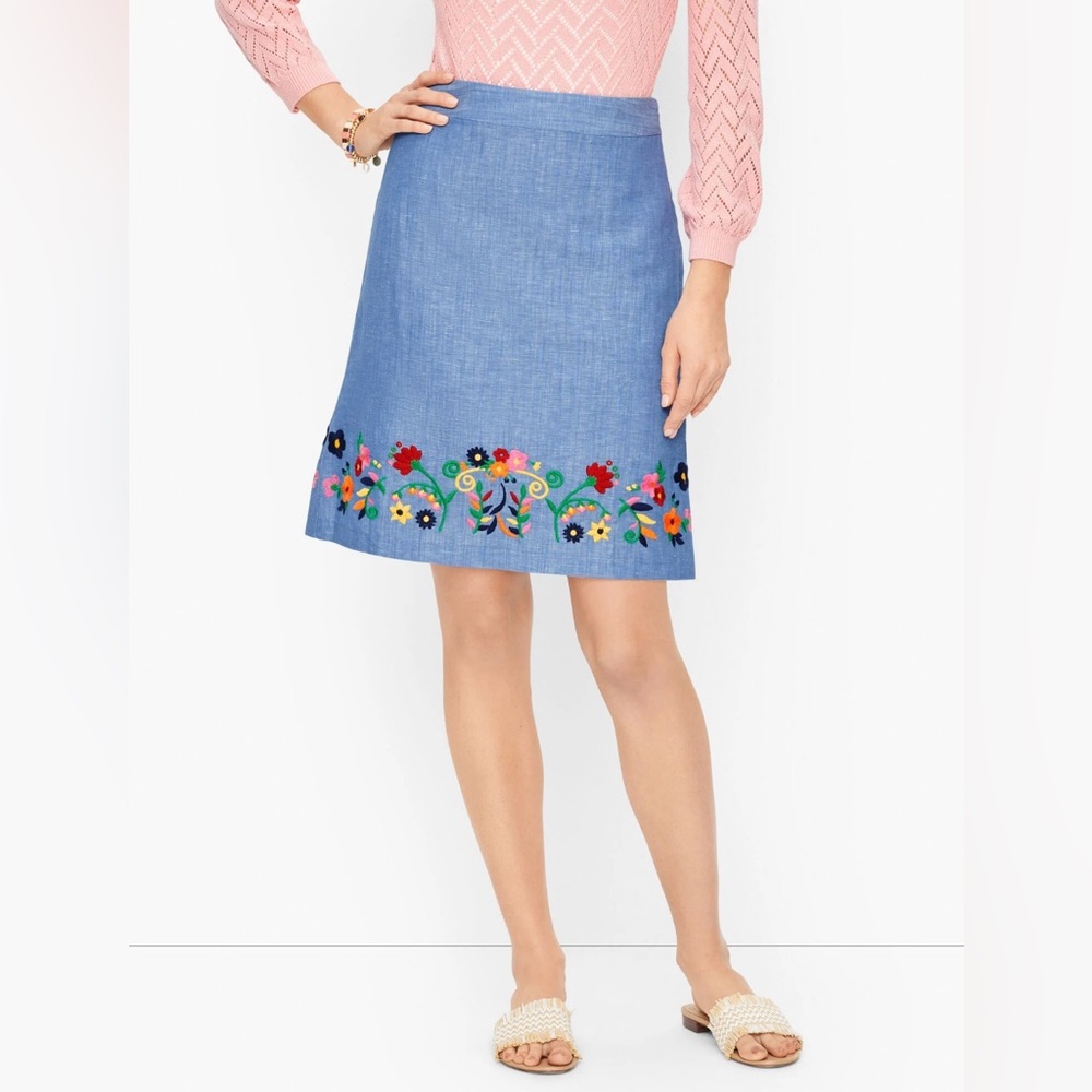 Talbots Embroidered Linen A-line Skirt